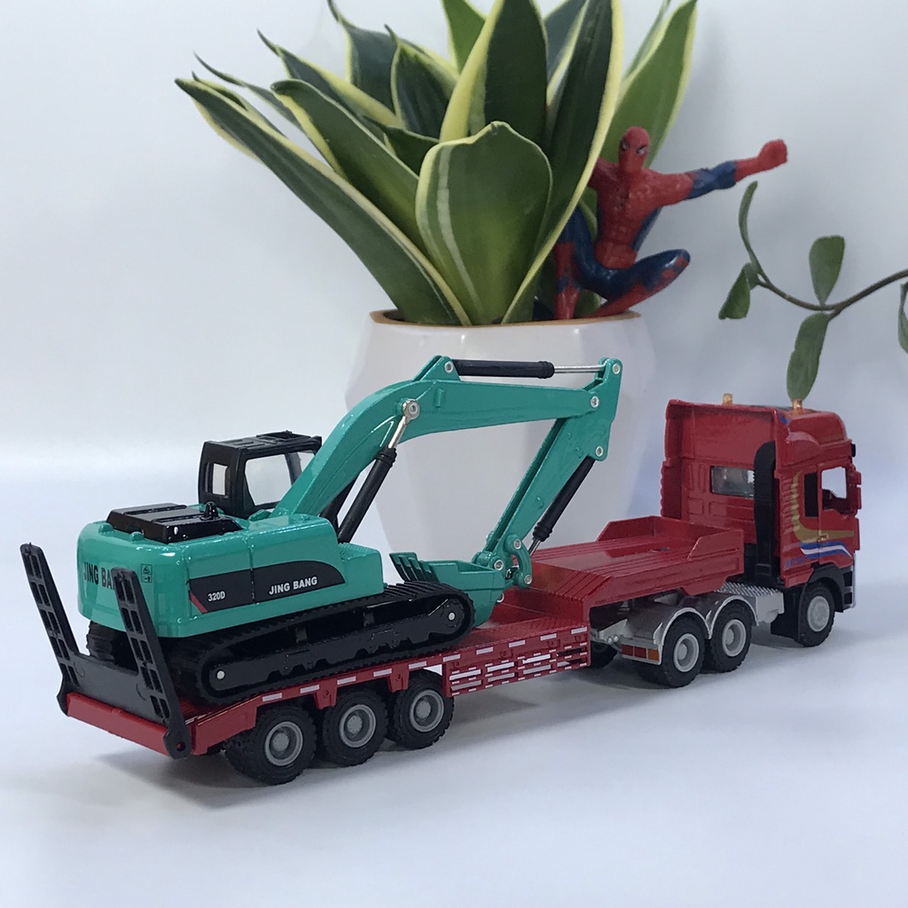 Mô hình xe đầu kéo chở máy xúc đào tỷ lệ 1:50 bằng kim loại