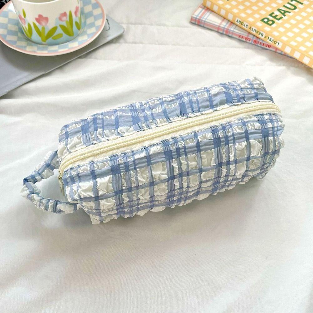 Túi Đựng Bút Mềm Mại Họa Tiết Sọc Caro Phong Cách Hàn Quốc
