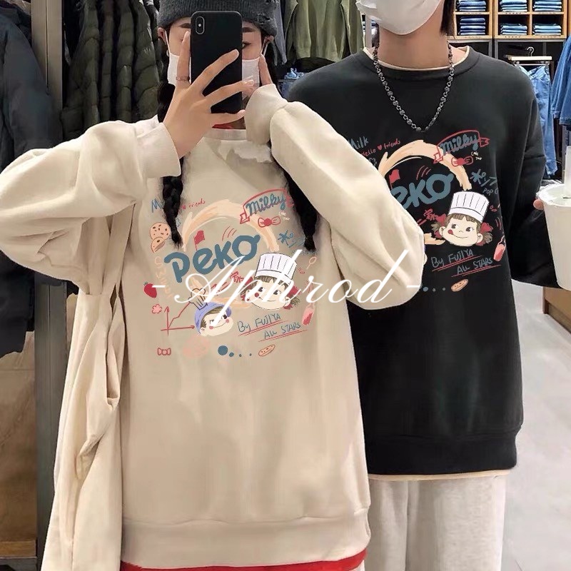 Aphrod Áo Hoodie Nhung Tay Dài Dáng Rộng In Hình Dễ Thương Cỡ Lớn Cho Nữ