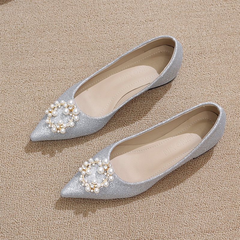 Giày Búp Bê Đế Mềm Mũi Nhọn Đính Đá Trang Trí Lấp Lánh Thời Trang 2022 Cho Nữ Size 32-46