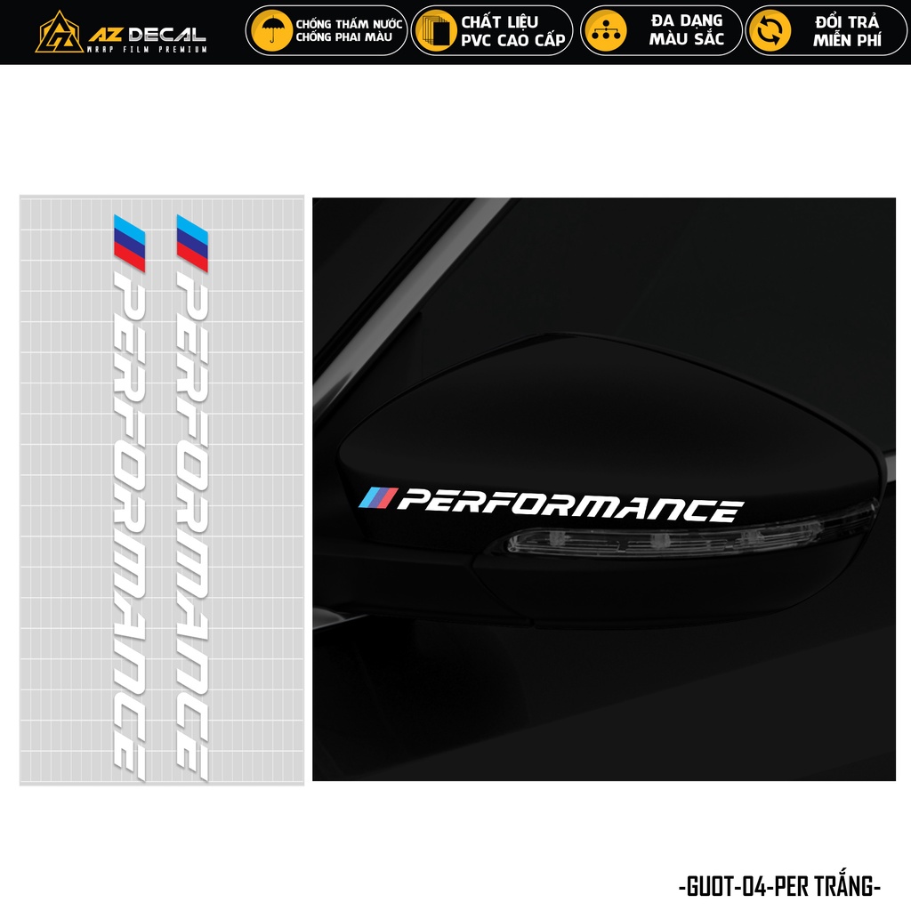 Tem Dán Gương Chiếu Hậu Xe Hơi Mẫu Performance | GUOT04 | Decal Dán Xe Ô Tô Oto Chống Nước Bền Màu