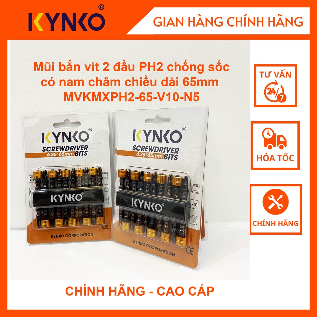 Mũi bắn vít 2 đầu PH2 chống sốc chiều dài 65mm CÓ VÀ KHÔNG CÓ NAM CHÂM KYNKO CHÍNH HÃNG