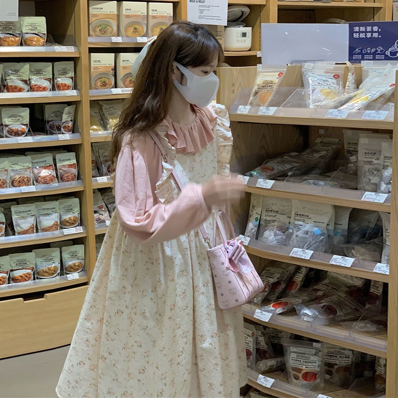 Đầm Hoa Giả Hai Mảnh Dáng Rộng Phong Cách Preppy Hàn Quốc Mới Cho Nữ