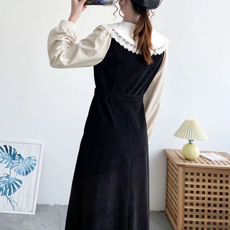 IELGY IELGY Đầm Tay Dài Cổ Chữ v plus size Phong Cách retro Dành Cho Nữ