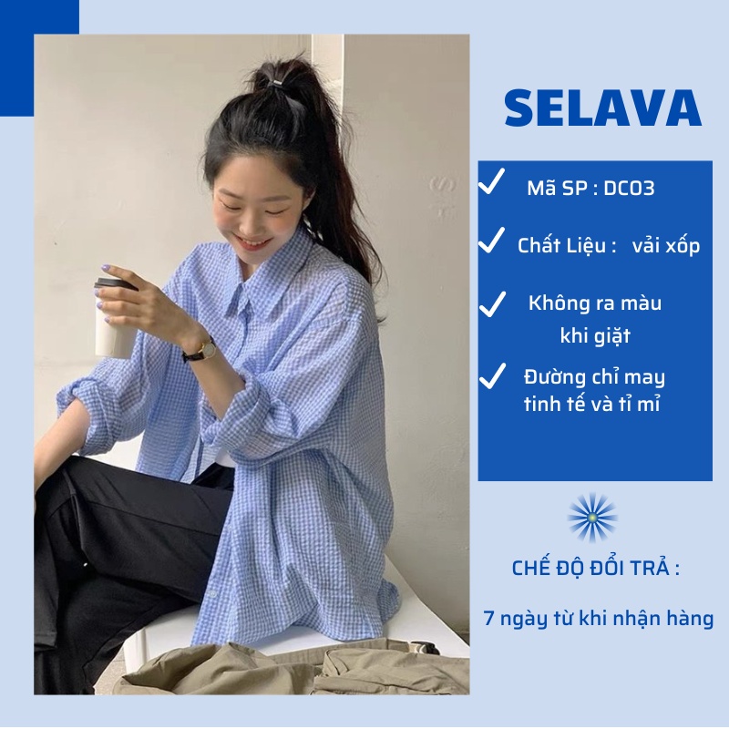 Áo Sơ Mi Nữ Kẻ Đuôi Tôm Vải Xốp Siêu Sang, Áo Somi Dài Tay Dáng Thụng 2 Màu Xanh Hồng Dáng Đẹp