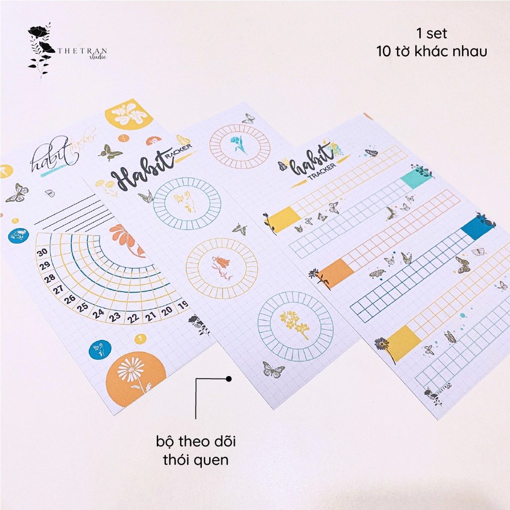 Bộ 10 tờ ghi chú kế hoạch A5 theo dõi thói quen sinh hoạt sở thích / habit tracker / thetranstudio