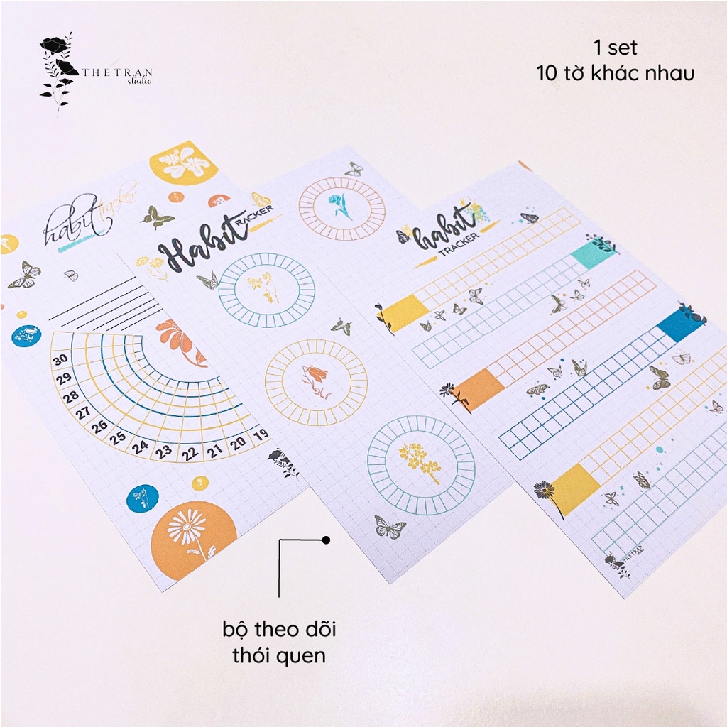 bộ 10 tờ ghi chú kế hoạch A5 theo dõi thói quen sinh hoạt sở thích / habit tracker / thetranstudio