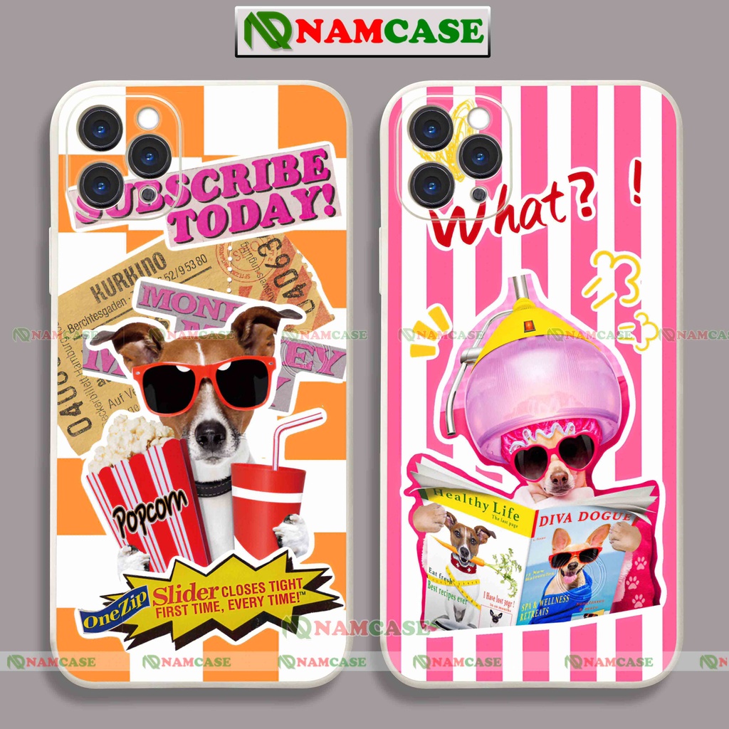 Ốp lưng điện thoại iPhone cạnh vuông cặp đôi hoạt hình chó cute dễ thương ip 6/6s/7/8/X/XS/XR/11/12/13/14 Pro Plus Max