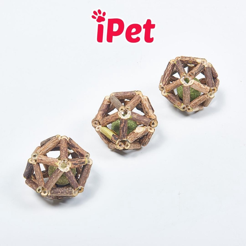 Đồ chơi bóng gỗ kèm viên catnip cho mèo vờn gặm - iPet Shop