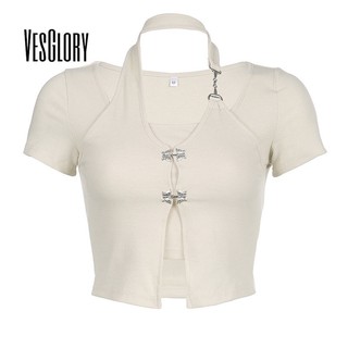 Áo thun VesGlory tay ngắn cổ tròn màu trơn thời trang quyến rũ cho nữ