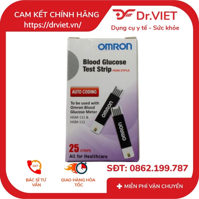 Que thử Đường Huyết Omron HMG 112 25 que Chính hãng -Giúp đo lượng đường trong máu nhanh chóng chỉ trong vòng 5 giây