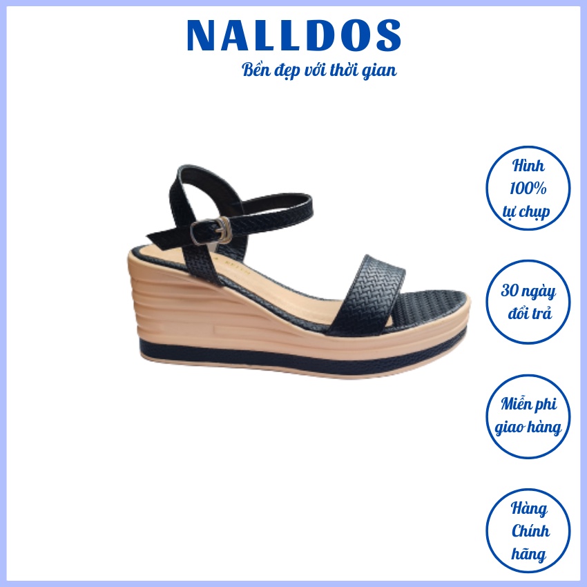 Sandal xuồng quai ngang NALLDOS da Microbfile, đế PU cao 7cm nhẹ và êm 4 màu ( Đen, Bò, Trắng, Kem)