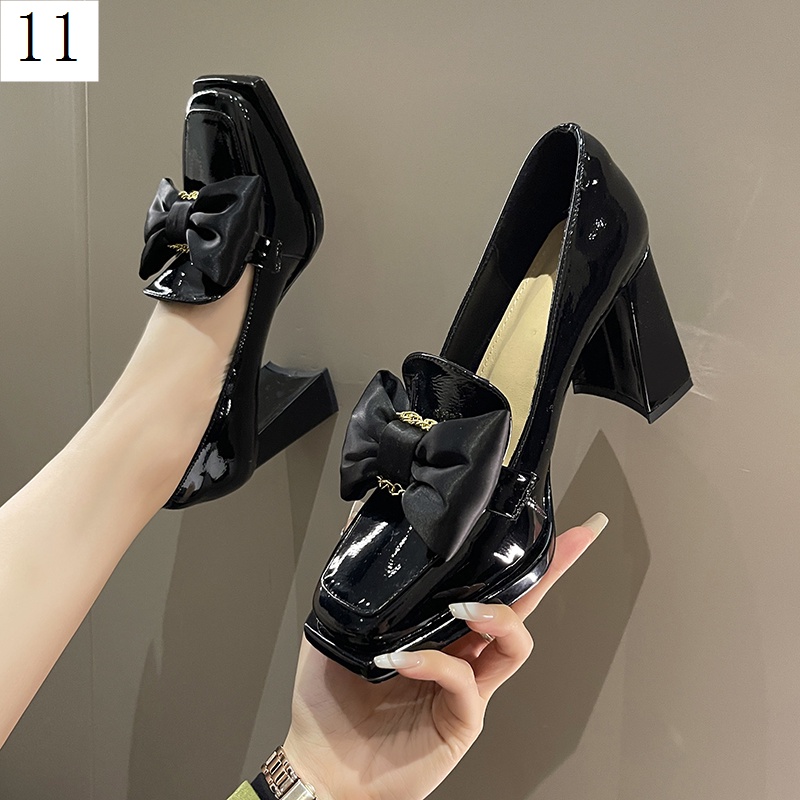 Giày Cao Gót Da Thật Mũi Vuông Thắt Nút Chống Thấm Nước Thời Trang Xuân Thu 2022 Cho Nữ