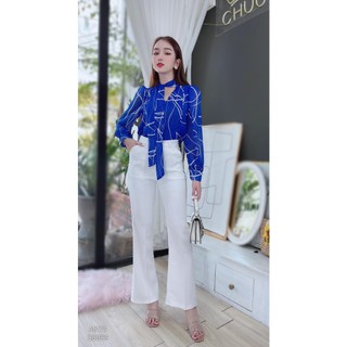 Áo sơ mi công sở nữ kiểu cổ thắt nơ nút bọc CHUU A9001.8175