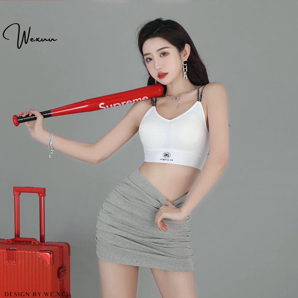 Áo bra nữ thiết kế nhúm ngực dây lưng mảnh đan chéo phối chữ dập nổi- WEXUU BR23