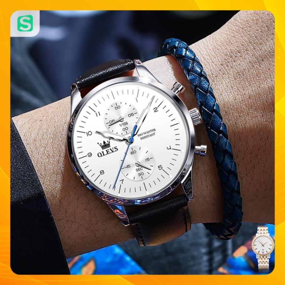 OLEVS 2880 Đồng hồ nam chính hãng Dây da có chức năng Lịch chống nước phát sáng Mặt số