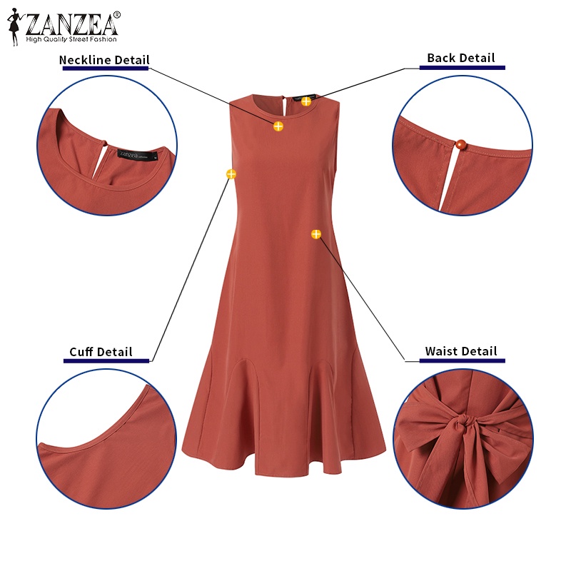 Đầm ZANZEA cộc tay cổ tròn dáng chữ A thời trang cho nữ
