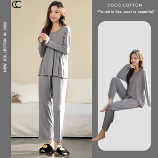 Đồ bộ mặc nhà nữ thu đông dài tay COCOCOTTON cao cấp CC01