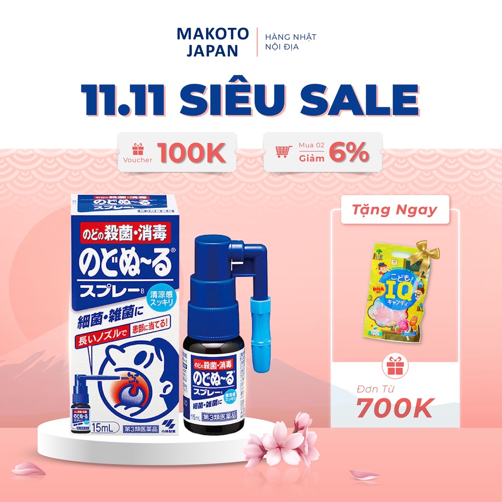 Xịt họng Kobayashi Giảm ho, đau họng, khô rát Dành cho Trẻ em và Người lớn 15ml
