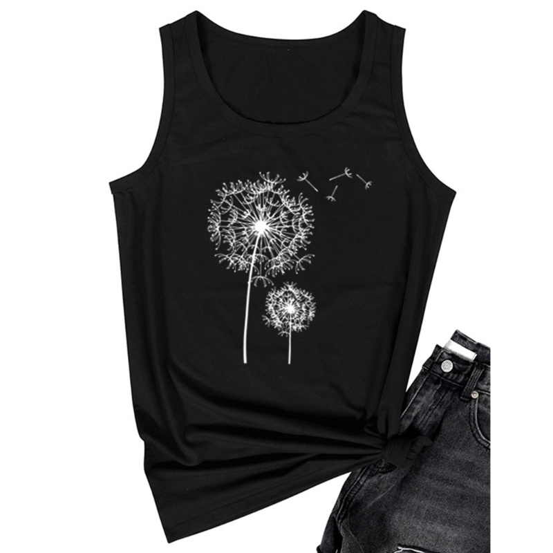 Áo Thun Không Tay Cổ Tròn Màu Trơn In Họa Tiết Hoa Dành Cho Nữ