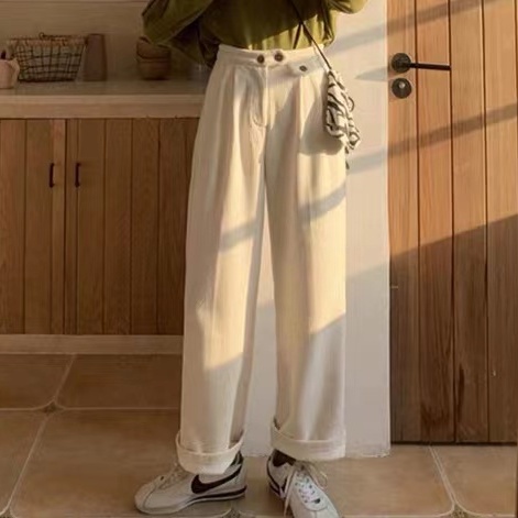 Quần dài SUXI lưng cao ống rộng màu sắc đơn giản thời trang cho nữ