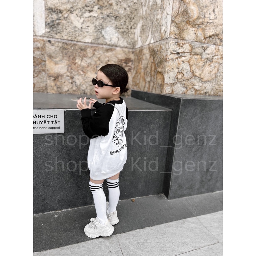 Áo nỉ phối tay họa tiết tròn chorme hear cho bé ,áo sweater unisex trẻ em,Kid_genZ