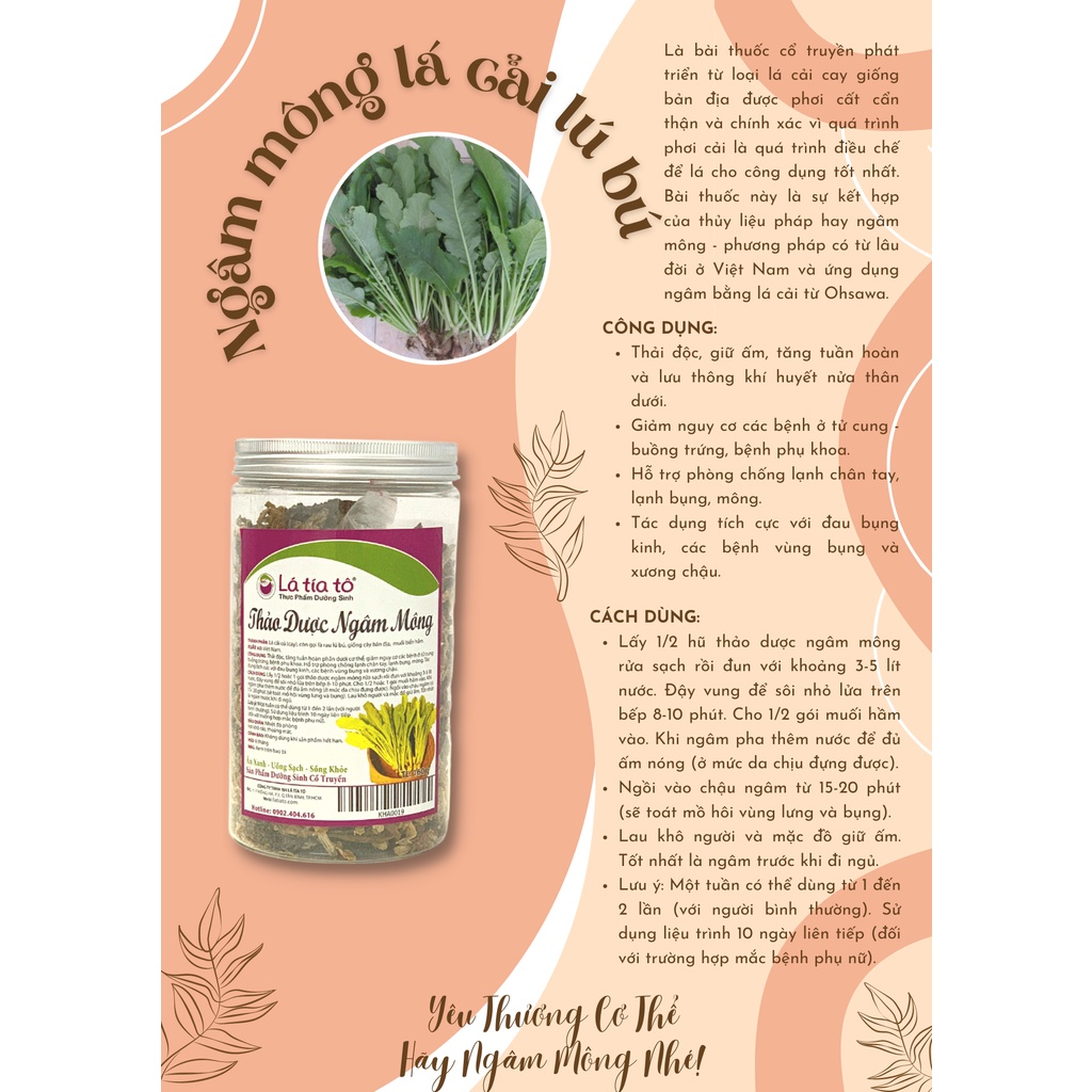 THẢO DƯỢC NGÂM MÔNG LÁ CẢI LÚ BÚ - LÁ TÍA TÔ