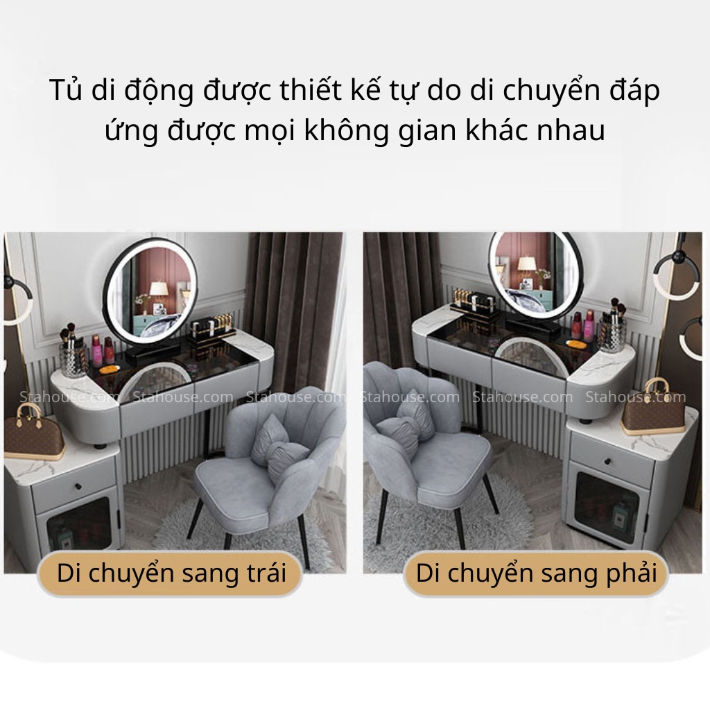 Bàn Trang Điểm Gương Đèn Led Cảm Biến Kèm Tủ 3 Ngăn Kéo Đa Năng, Bàn Trang Điểm Cao Cấp BTD007