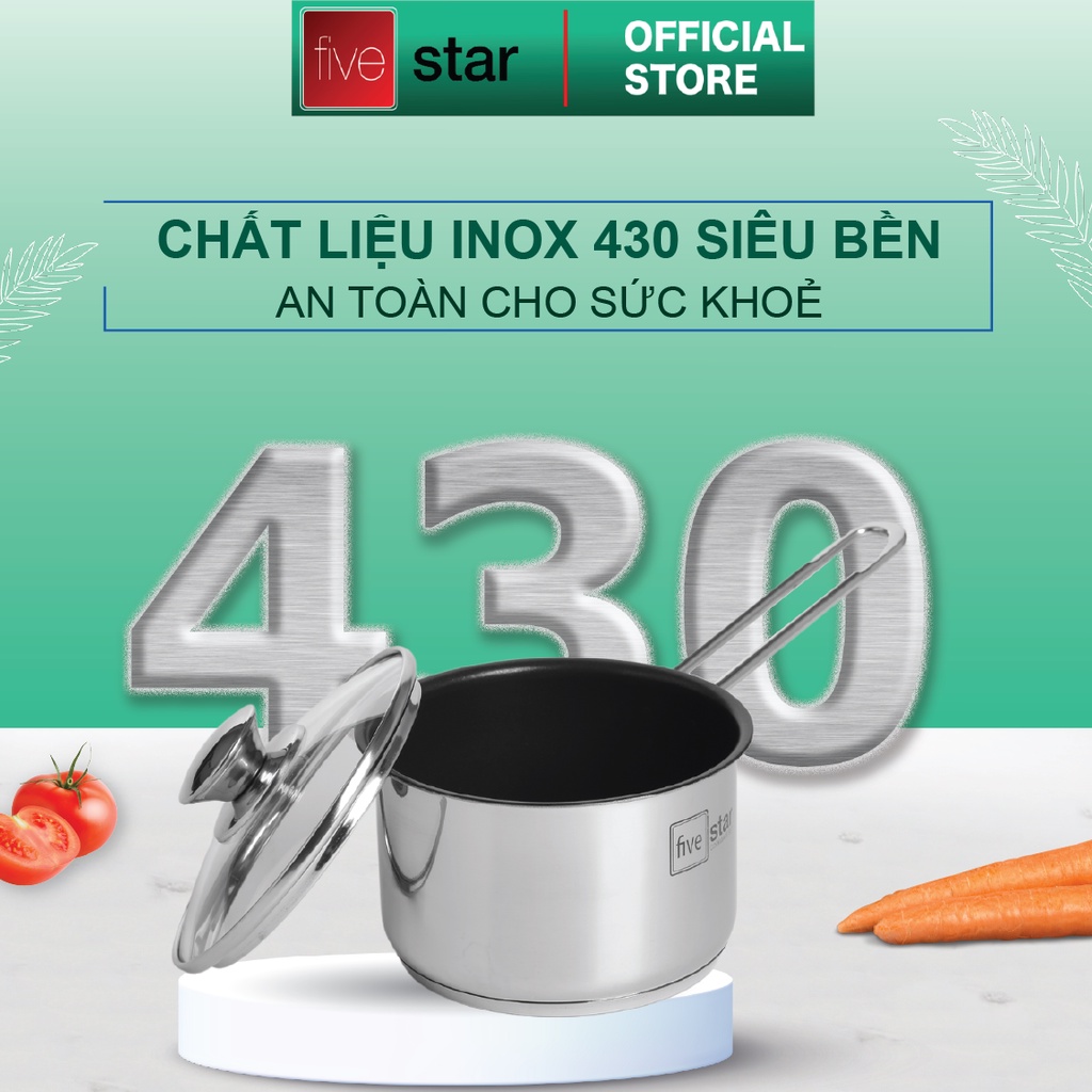 Quánh chống dính nấu cháo bột 3 đáy từ inox 430 Fivestar Standard nắp kính (12cm/14cm)