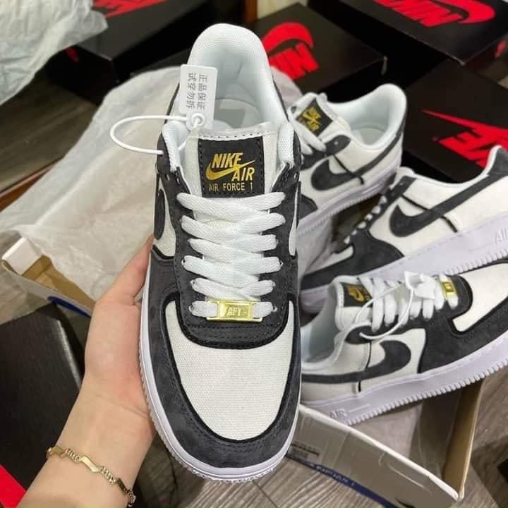 Giày_ Af1 Xám Lông Chuột Nam Nữ Cao Cấp Giày Af1 Custom Xám Canvas Nguyên Bản Giày Air Force Xám Trắng Da Lộn