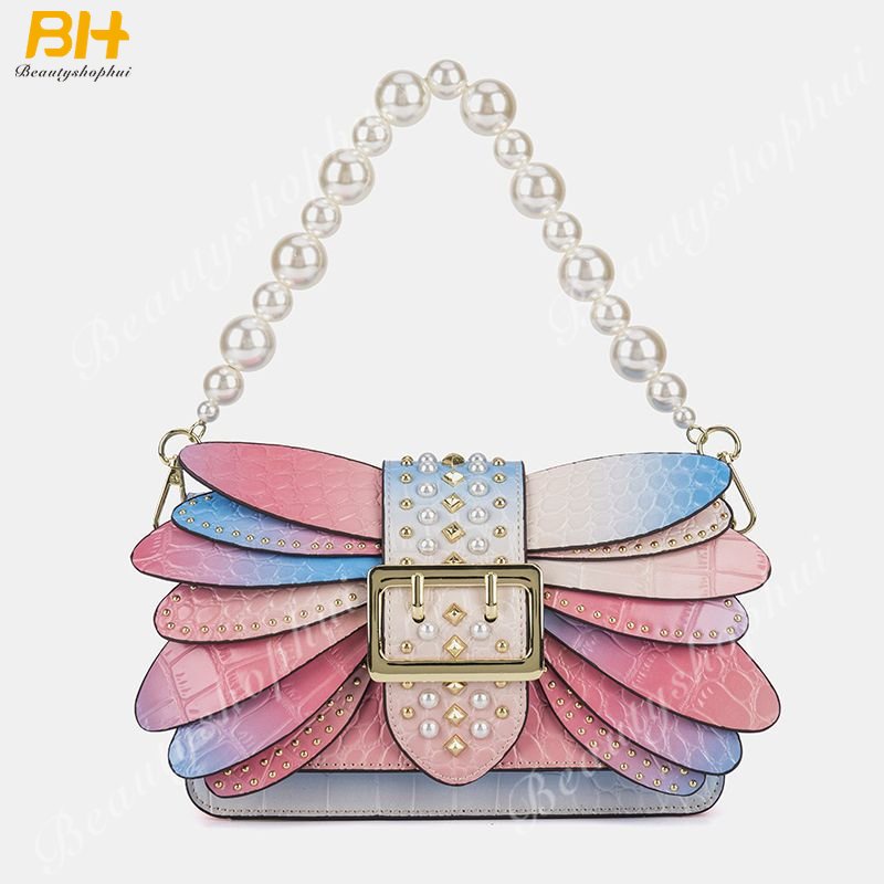 Túi Đeo Chéo Hình Vuông Nhỏ Hình Cánh Ong Đính Đinh Tán Phối Dây Xích Màu Cầu Vồng Thời Trang Mới 2022 Cho Nữ