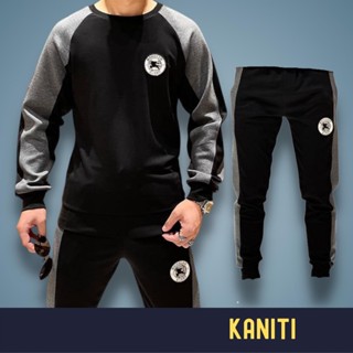 Bộ Quần Áo Nỉ Thu Đông Nam Màu Đen Tay Xám, Bộ Nỉ Nam Dài Tay Mùa Đông 2022 - AK28