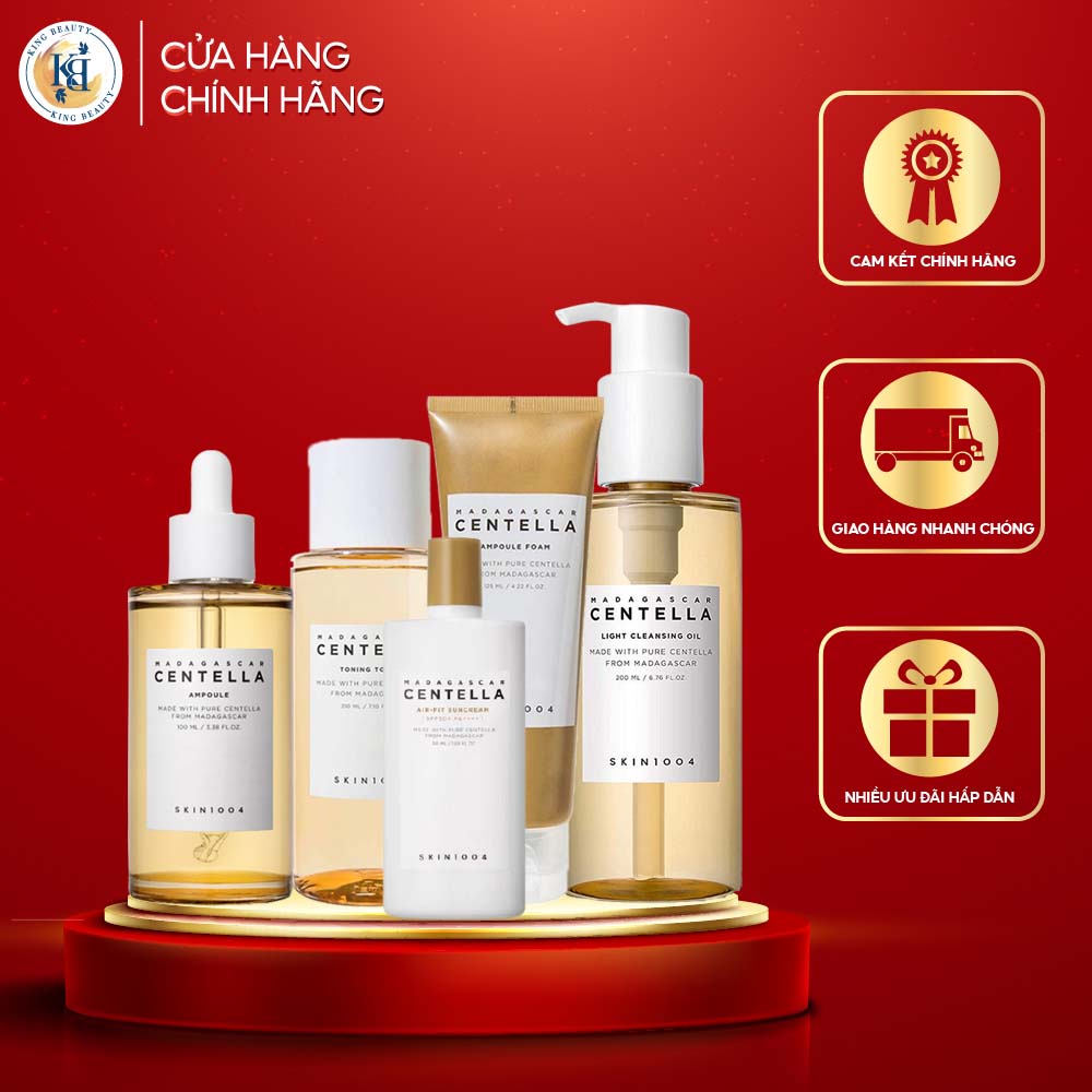 Bộ 5 Sản Phẩm Giảm Mụn Chiết Xuất Rau Má Skin1004Madagascar Centella (Tẩy trang + SRM + Toner + Serum + KCN )