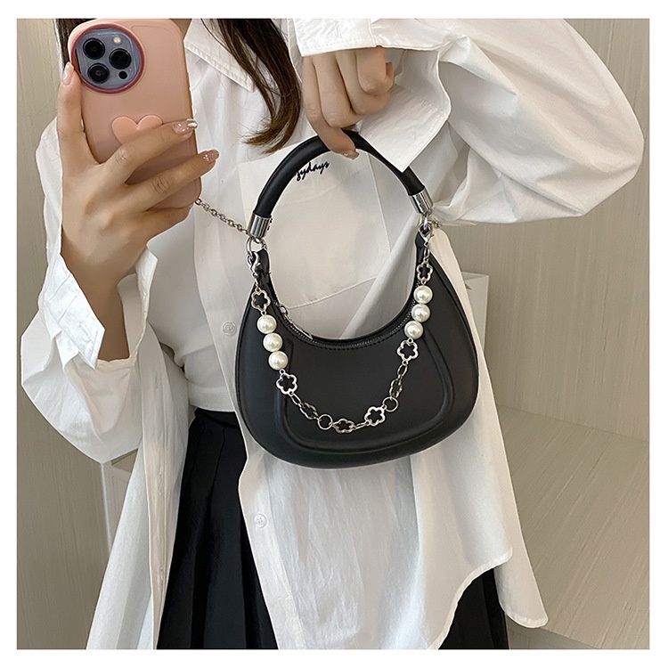 Túi Đeo Vai / Xách Tay Tròn Đính Hạt Ngọc Trai Có Khóa Kéo Thời Trang Cho Nữ