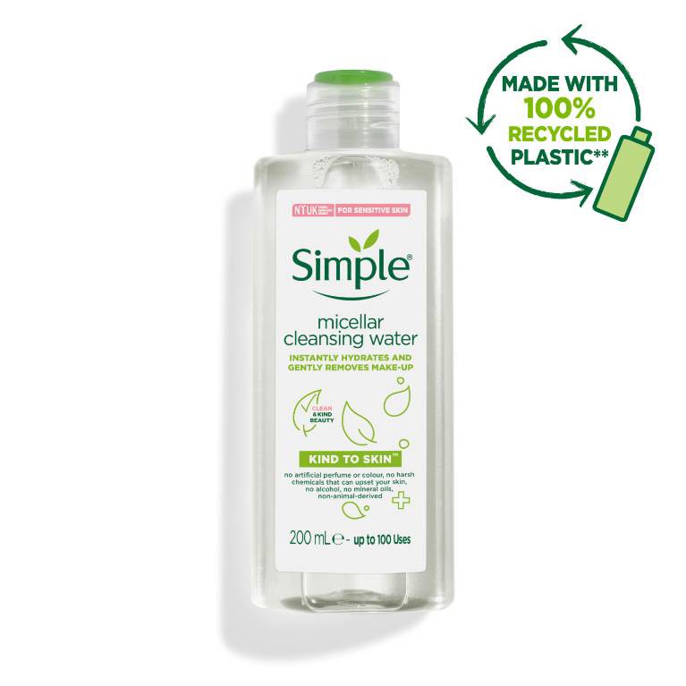 Nước tẩy trang Simple Micellar làm sạch trang điểm không chứa cồn gây khô rát