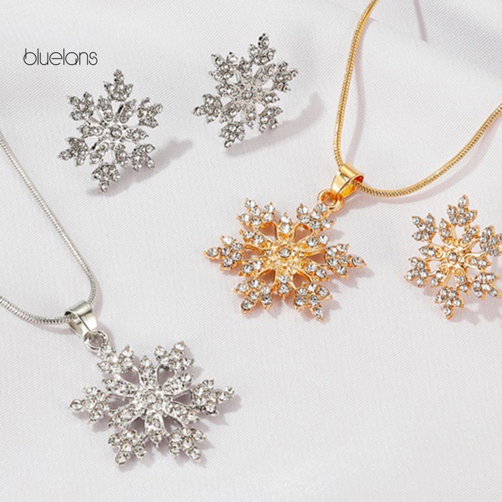 1 Set Vòng cổ Và Bông Tai Hình Bông Tuyết Đính Đá 2 Màu