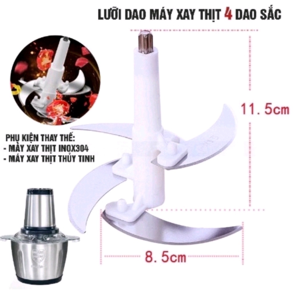 Dao Xay Thịt 4 Lưỡi Inox Dự Phòng - Lưỡi Dao Thay Thế Cho Máy Xay Thịt Cối Inox 304 2Lit