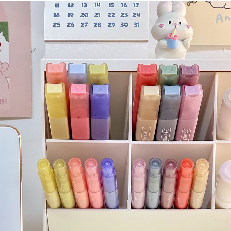 Bộ 6 Bút Lông Hai Đầu Ngòi Mềm Bắt Sáng Màu Retro