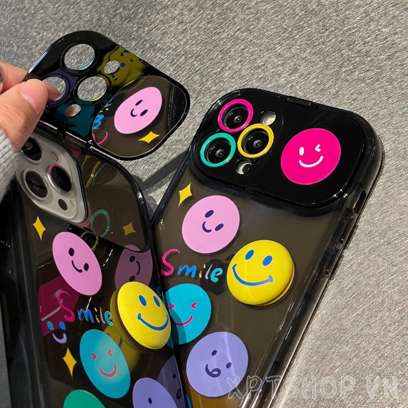 Ốp Điện Thoại Nắp Gập Tráng Gương Hình Mặt Cười Cho iPhone 14ProMax 14Plus 13 12 11ProMax IX XR MAX