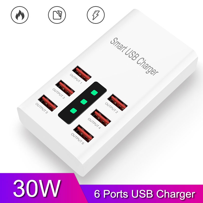 Bộ Chia 6 Cổng USB 30W Đa Năng Cho Điện Thoại Di Động Máy Tính Bàn