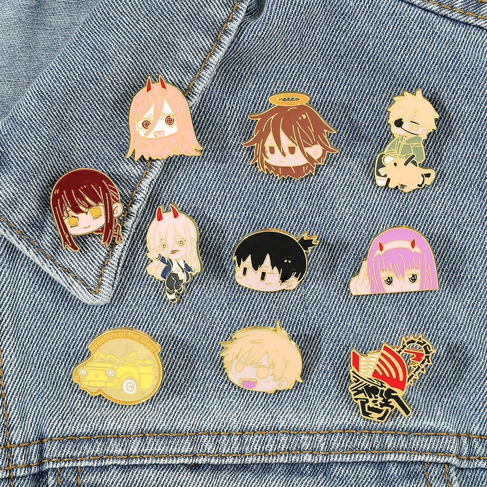 Huy Hiệu Cài Áo Kim Loại Hình Nhân Vật Phim Saw Man Pochita Denji Power Makima