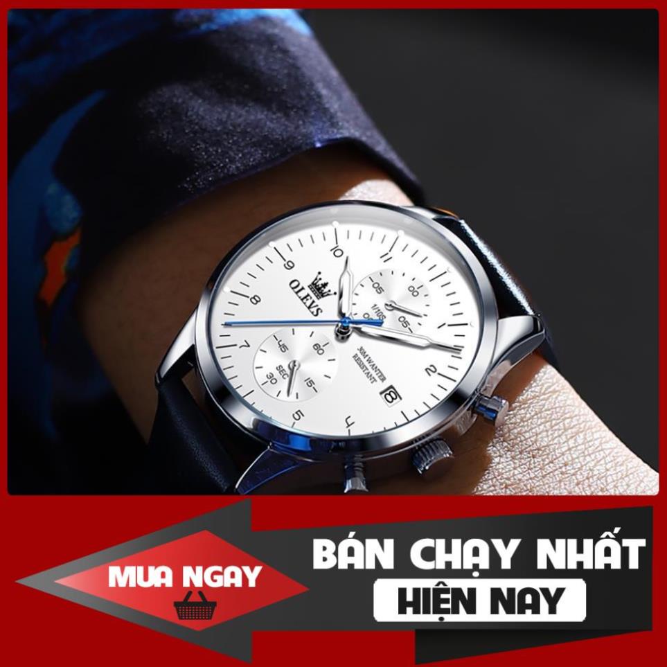 OLEVS 2880 Đồng hồ nam chính hãng Dây da có chức năng Lịch chống nước phát sáng Mặt số
