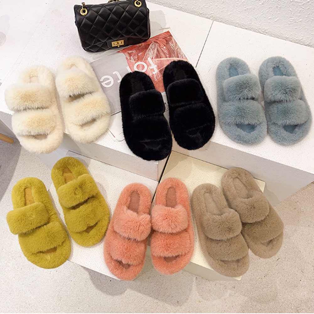 Dép lông thỏ quai ngang, siêu ấm chân, dùng đi trong văn phòng, đi trong nhà hoặc đi chơi đều xinh