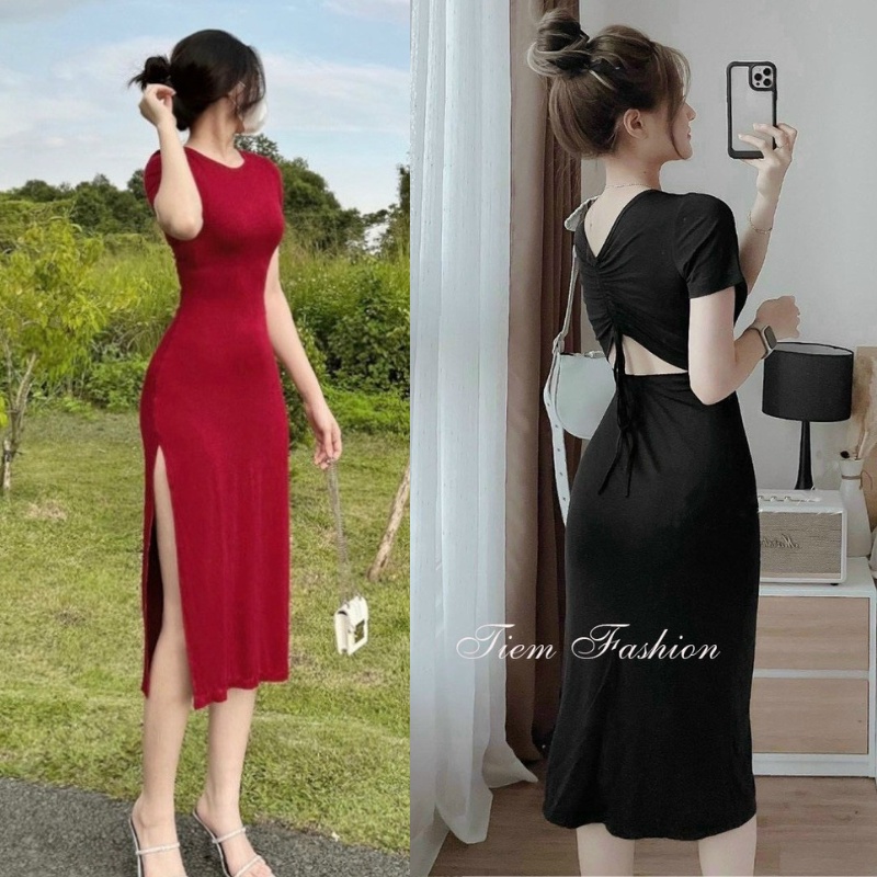 Đầm Váy Ôm Body Xẻ Tà Dáng Dài Tôn Dáng Đầm Body Xẻ Tà Sexy Hở Lưng Dự Tiệc Sang Chảnh Dáng Dài