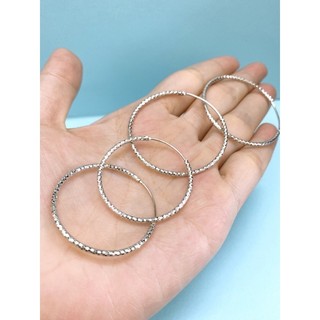 Bông khoen tròn khắc máy xi bạch kim - Bạc cao cấp Ý 925 xi bạch kim