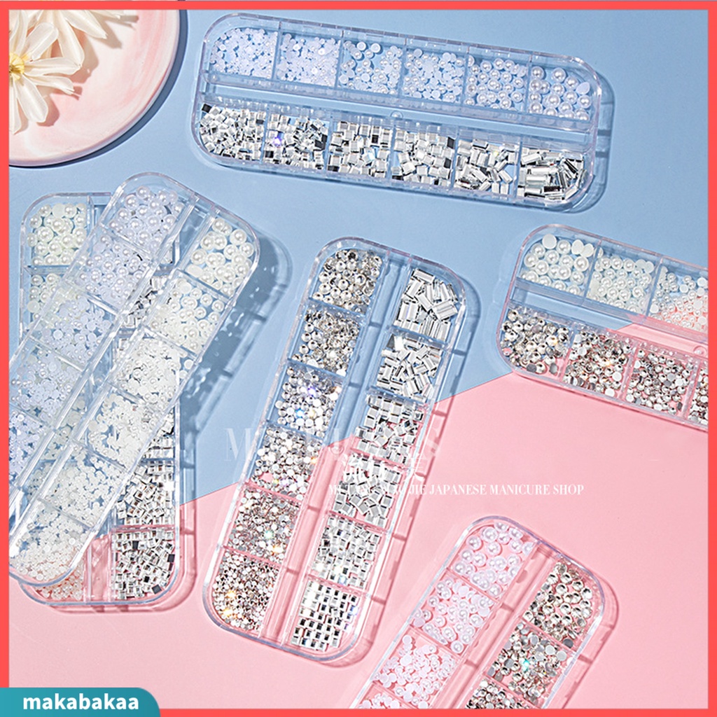 Hộp hạt đá đính trang trí móng tay nghệ thuật 3D nhân tạo 12 ngăn DIY tiện lợi