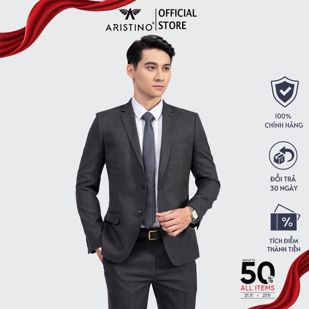 Bộ suit nam ARISTINO dáng Regular fit, lịch lãm sang trọng, họa tiết tinh tế, chất liệu cao cấp - ASU00401