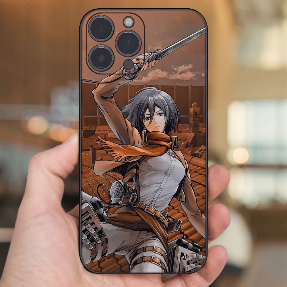 Ốp lưng iPhone 14 Pro Max dẻo đen cạnh vuông in hình Mikasa Ackerman Attack On Titan