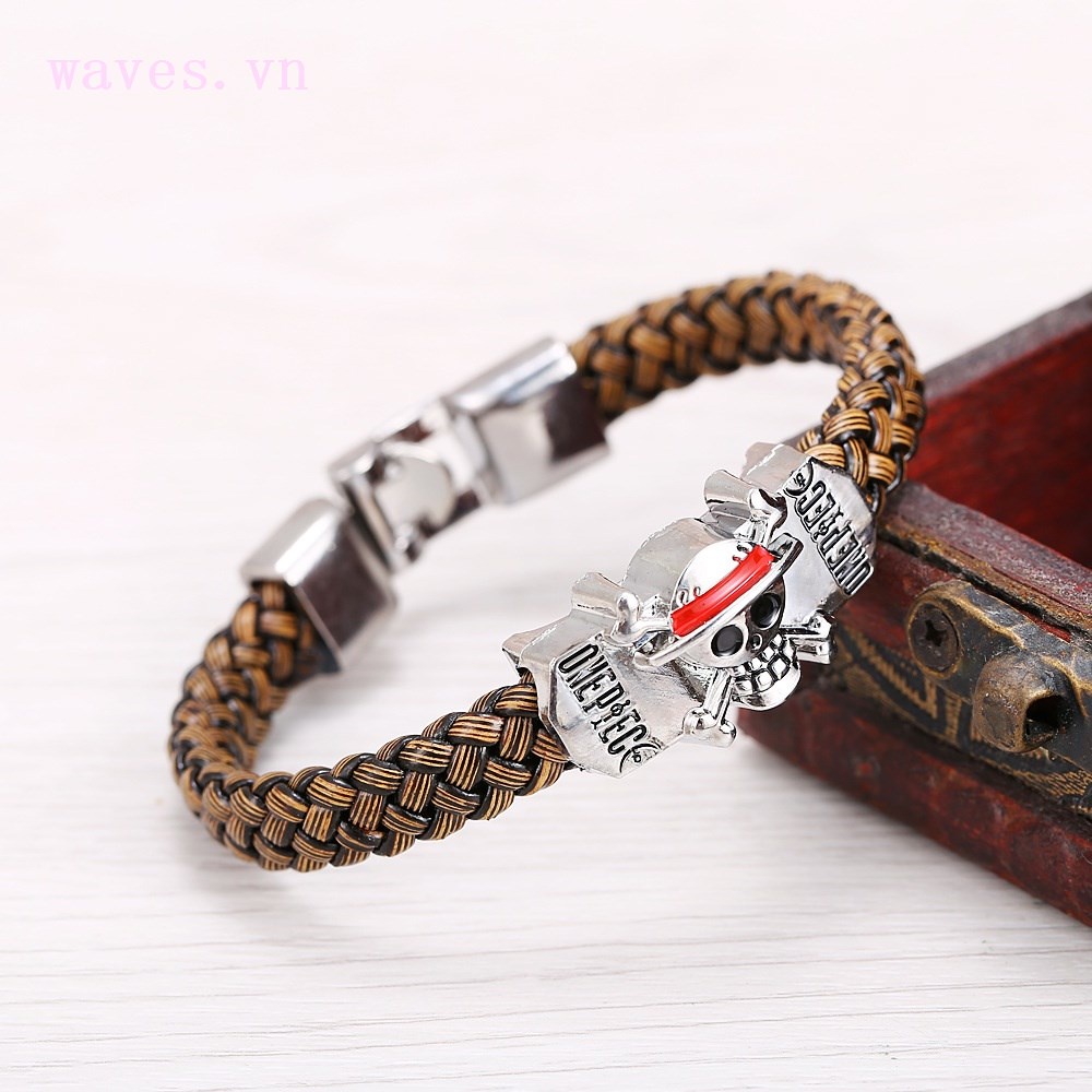 Vòng Tay Da Bện Logo One Piece Luffy Đội Mũ Rơm Thời Trang Cho Nam Và Nữ