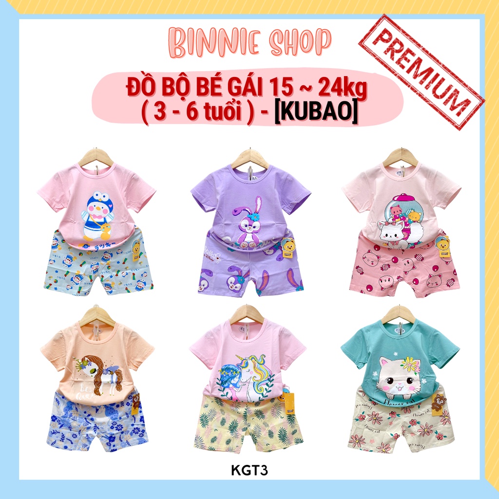Set quần áo tay ngắn bé gái 15-24kg (3-6 tuổi) chất thun cotton xuất hàn mịn mát Đồ bộ bé gái BINNIE SHOP KGT3